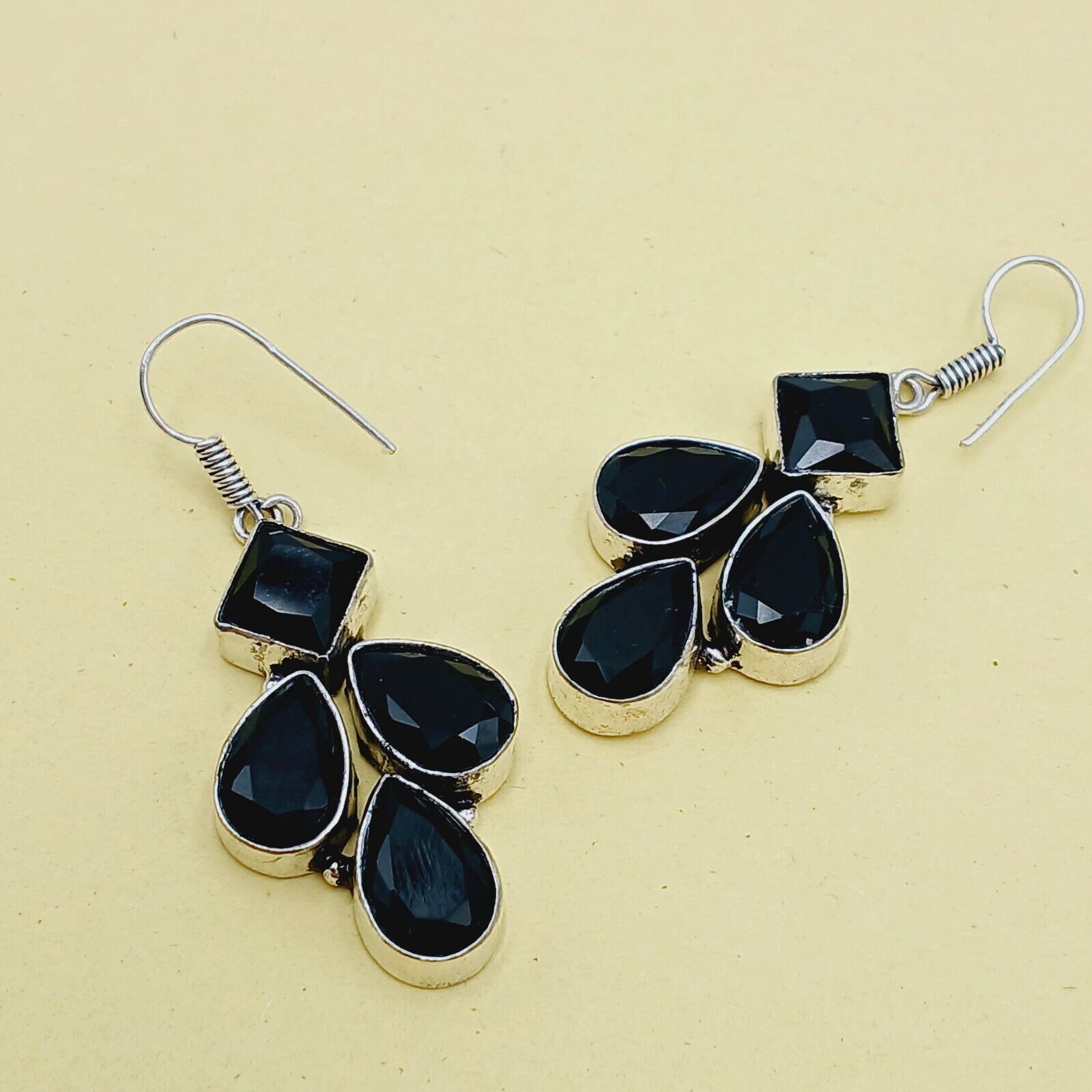 Sterling Silver Black Onyx Midnight Chandelier Earrings 925 Signed